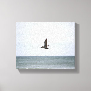Brun pelikan som flyger över Oceanen Färg 8 x 10 Canvastryck