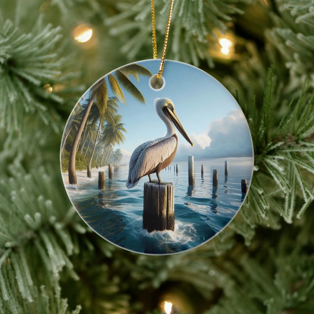 Brun Pelikan-Souvenir Julgransprydnad Keramik (Skapare uppladdad)