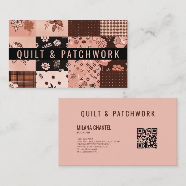 Brun Pink Pälsvar Patchwork Handgjorda Kläder  Visitkort (Fram/baksida)