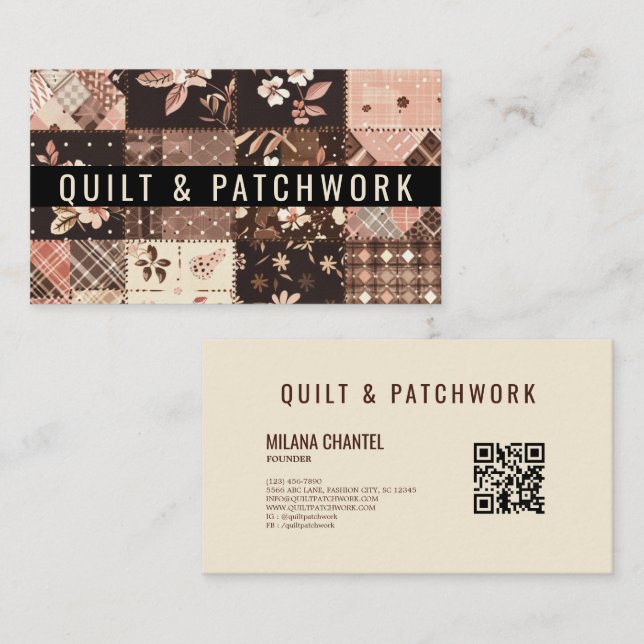 Brun Pink Quilt Patchwork Handgjorda Kläder  Visitkort (Fram/baksida)