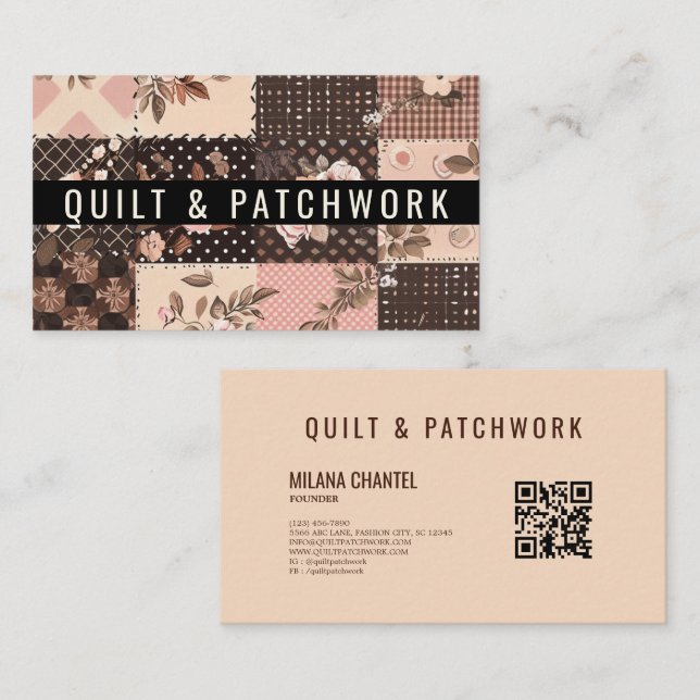 Brun Pink Quilt Patchwork Handgjorda Kläder  Visitkort (Fram/baksida)