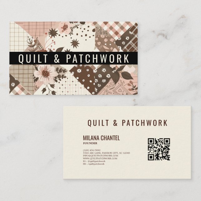 Brun Pink Quilt Patchwork Handgjorda Kläder  Visitkort (Fram/baksida)