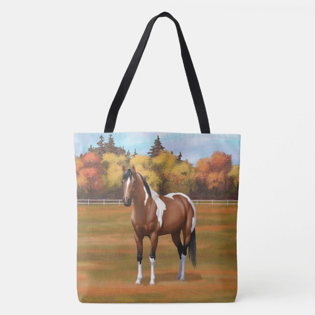 Brun Pinto Bay Paint Horse på hösten Tygkasse (Framsida)