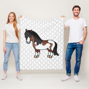 Brun Pinto Shetland Ponny Tecknad Illustration Fleecefilt