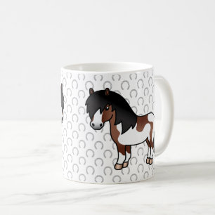 Brun Pinto Shetlandsponny Tecknad Illustration Kaffemugg