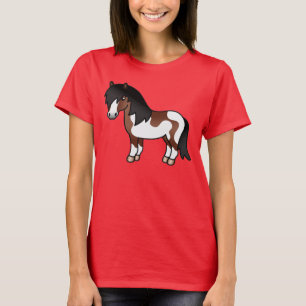 Brun Pinto Shetlandsponny Tecknad Illustration T Shirt