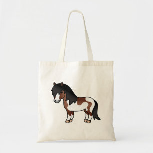 Brun Pinto Shetlandsponny Tecknad Illustration Tygkasse