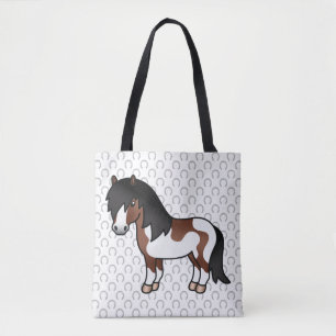 Brun Pinto Shetlandsponny Tecknad Illustration Tygkasse