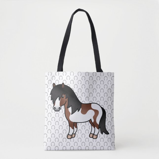 Brun Pinto Shetlandsponny Tecknad Illustration Tygkasse (Framsida)
