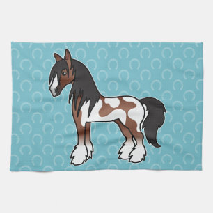 Brun Pinto Tecknad Gypsy Vanner Shire Clydesdale Kökshandduk