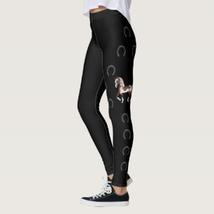 Brun Pinto Tecknad Travande Häst & Hästskor Leggings