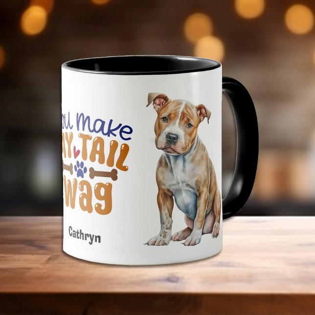 Brun Pitbull Hund du gör min Svan Wag Mugg (Skapare uppladdad)
