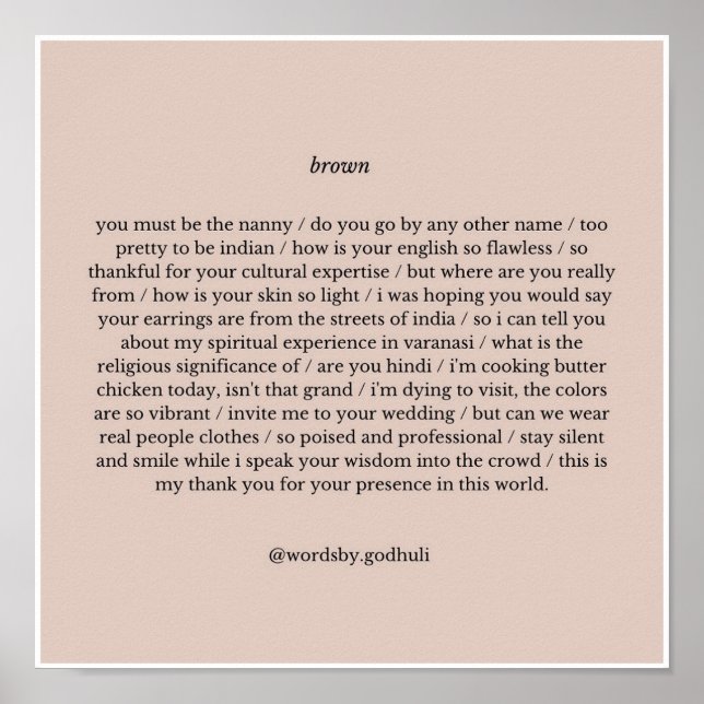 "Brun" poetry-utskrift Poster (Framsidan)