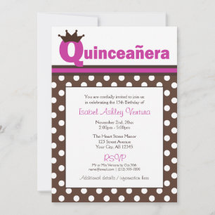 Brun Polka Dot & Fuchsia Quinceañera-inbjudningar Inbjudningar