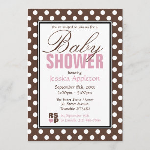 Brun Polka Dot Rosa Baby Shower-inbjudningar Inbjudningar