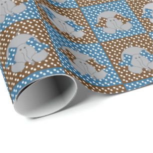 Brun polka dots och blåttelefanter presentpapper