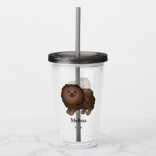 Brun Pomeranian Söt Tecknad Hund & Namn Take Away Mugg
