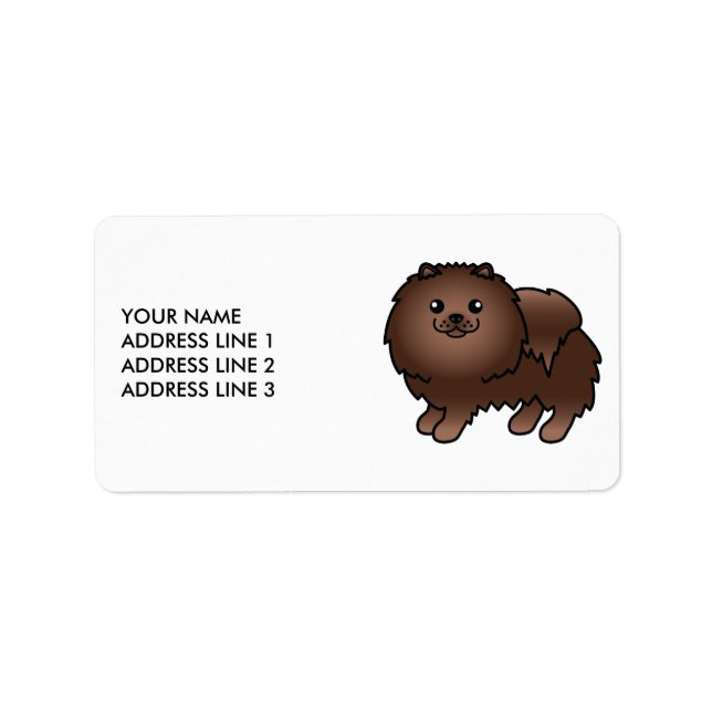 Brun Pomeranian Söt Tecknad Hund & Text Adressetikett (Framsidan)