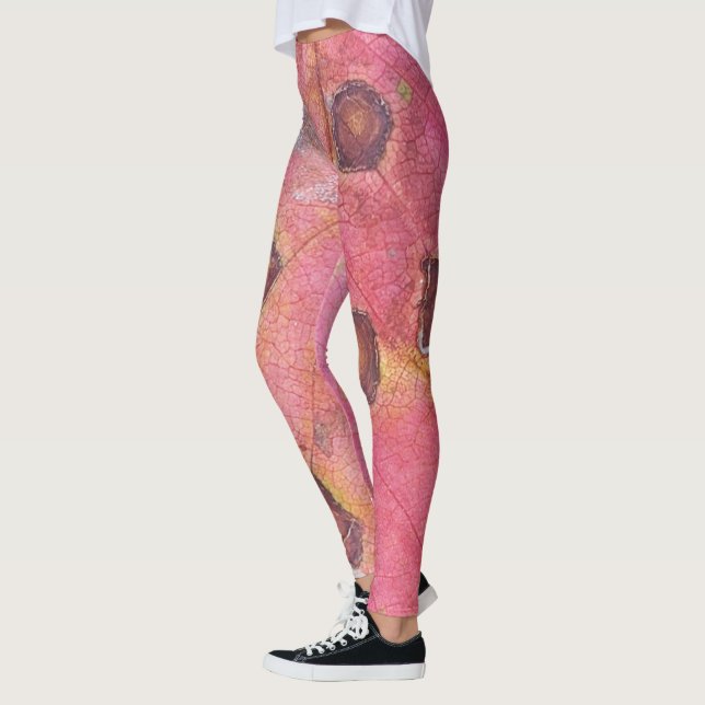Brun prickad rödblomma Löv Leggings (Vänster)