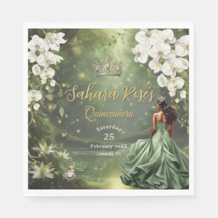 Brun prinsessa och grod-sage grön Quinceanera 16 Pappersservett