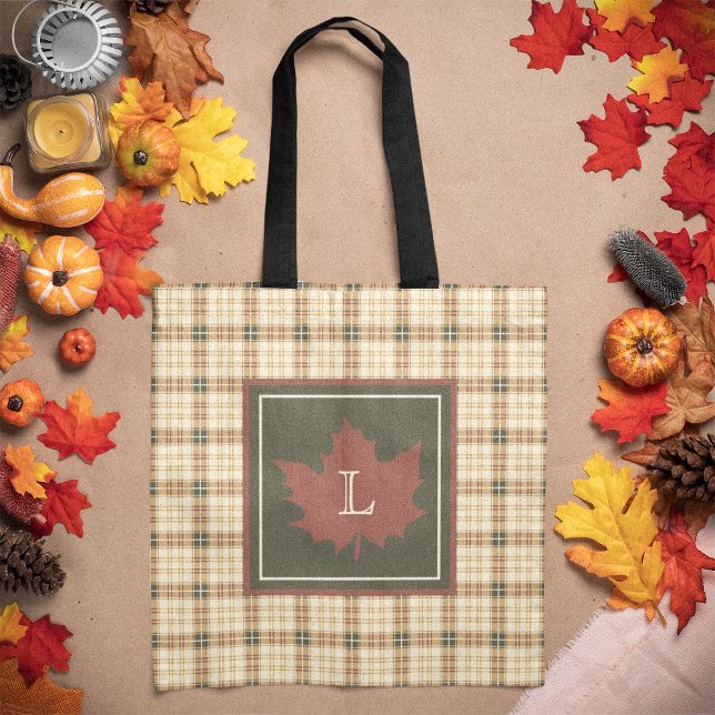 Brun pset Mönster Fall Maple Löv Monogram Tygkasse (Skapare uppladdad)