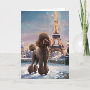 Brun pudel vinter i Paris målning konst Kort