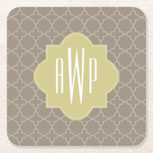 Brun Quatrefoil Monogram Underlägg Papper Kvadrat