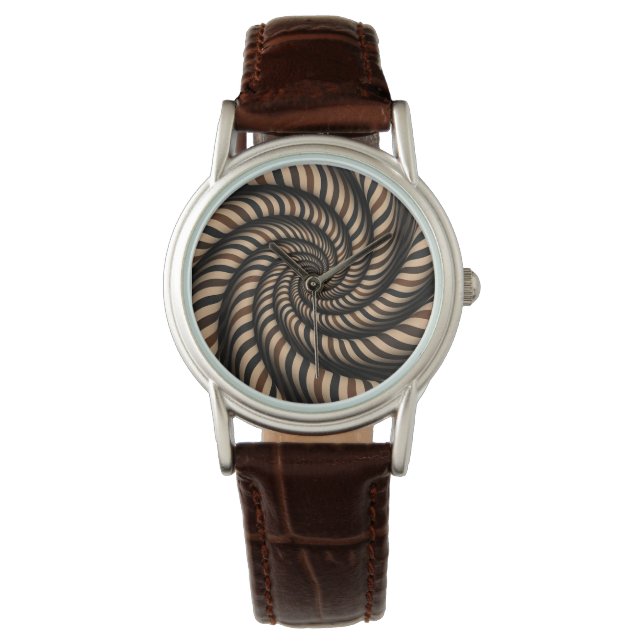 Brun randig spiral vortex - 3D optisk illusion  Armbandsur (Framsida)