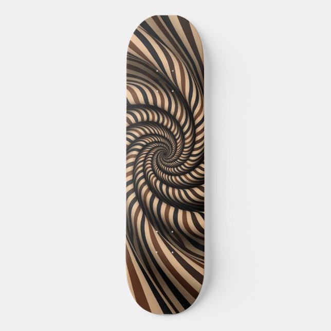 Brun randig spiral vortex - 3D optisk illusion  Mini Skateboard Bräda 18,5 Cm (Framsida)