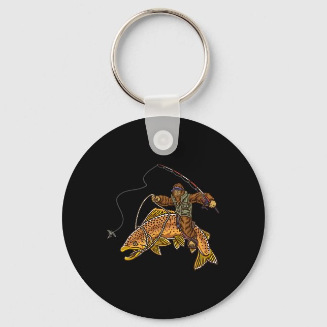 Brun regnbåge Fiske Bigfoot Hunting Fisherme Nyckelring (Framsida)