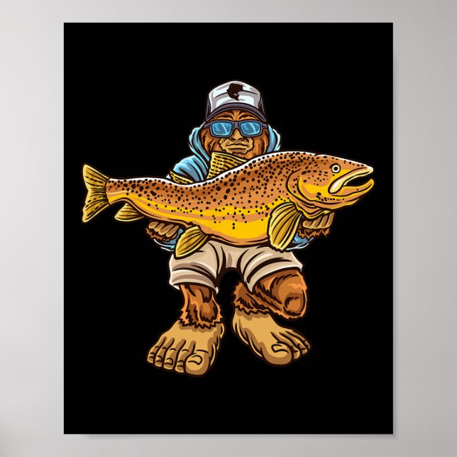 Brun regnbåge Fiske Bigfoot Hunting Fisherme Poster (Framsidan)