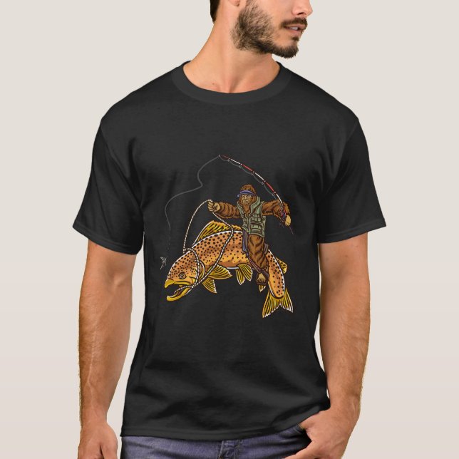 Brun regnbåge Fiske Bigfoot Hunting Fisherme T Shirt (Framsida)