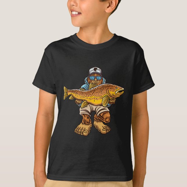 Brun regnbåge Fiske Bigfoot Hunting Fisherme T Shirt (Framsida)