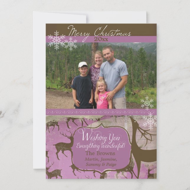 Brun renar på Lavender Photo Helgdag Card Julkort (Framsida)