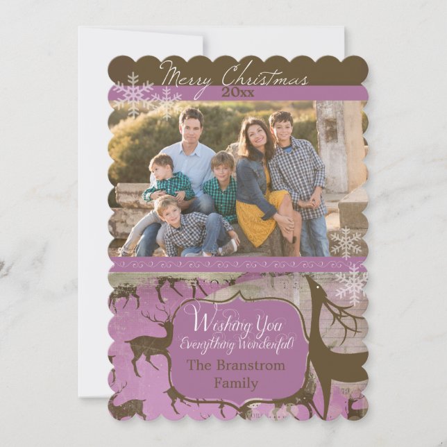 Brun renar på Lavender Photo Helgdag Card Julkort (Framsida)