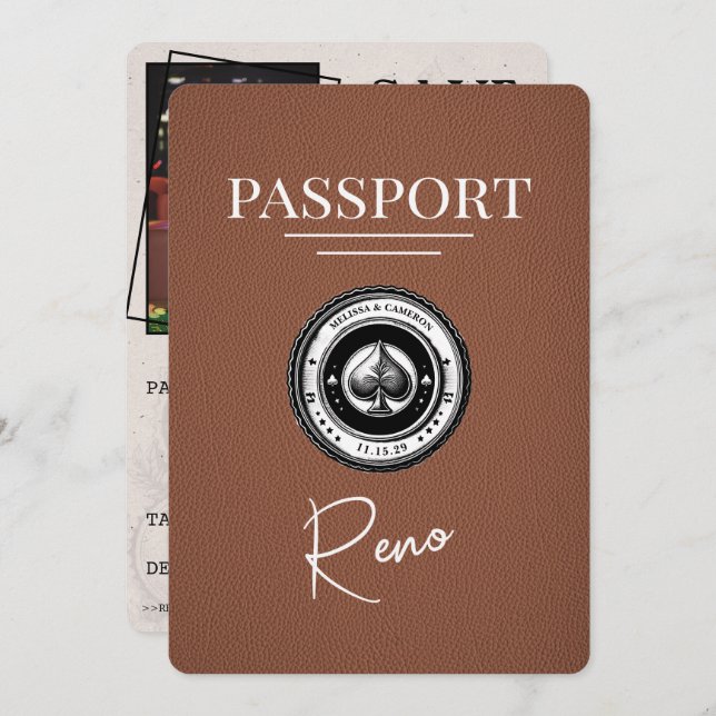 Brun Reno Passport spara datum Spara Datumet (Fram/baksida)