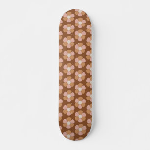 Brun Retro 70s Neutralt Flowers Mini Skateboard Bräda 18,5 Cm
