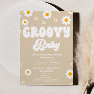 Brun Retro-Daisy Flower Groovy Baby Baby Shower Inbjudningar