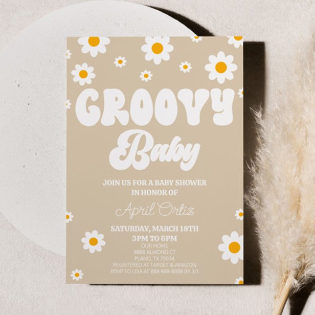 Brun Retro-Daisy Flower Groovy Baby Baby Shower Inbjudningar (Skapare uppladdad)
