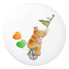 Brun rhino stollig vattenfärgscirkus doorknob knopp