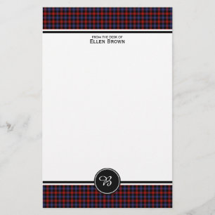 Brun röd familjTartan och blåttplädMonogram Brevpapper