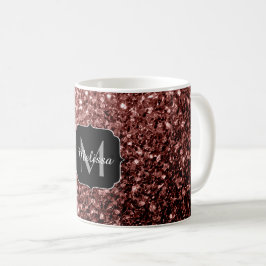 Brun röd faux Glitter-sparkles Monogram Kaffemugg