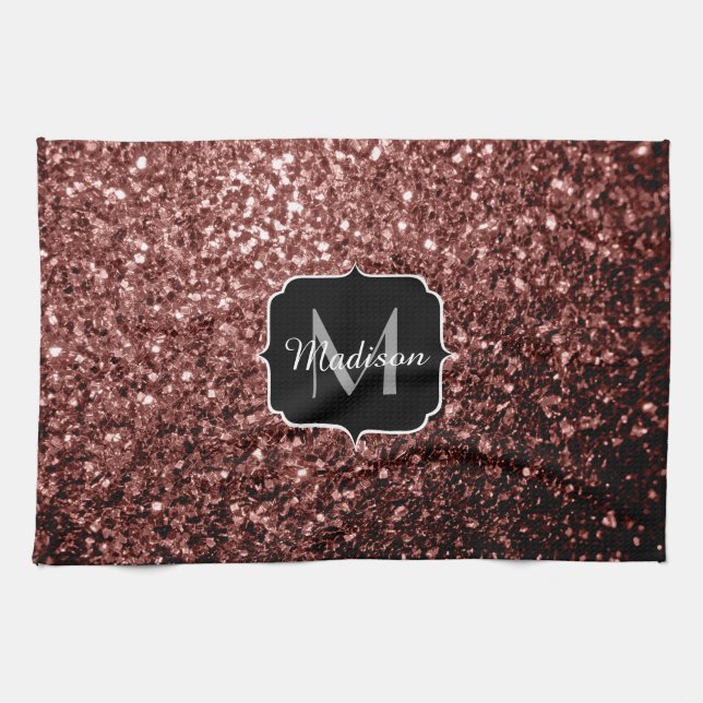 Brun röd faux Glitter-sparkles Monogram Kökshandduk (Horisontell)