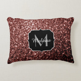 Brun röd faux Glitter-sparkles Monogram Prydnadskudde