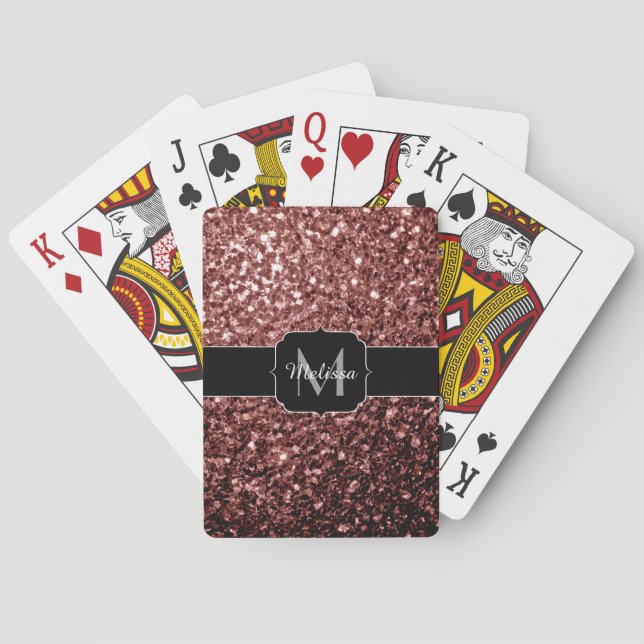 Brun röd faux Glitter-sparkles Monogram Spelkort (Baksidan)