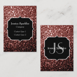 Brun röd faux Glitter-sparkles Monogram Visitkort