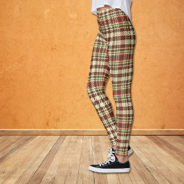 Brun röd Grönt-kontroll Play Mönster Leggings