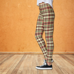 Brun röd Grönt-kontroll Play Mönster Leggings