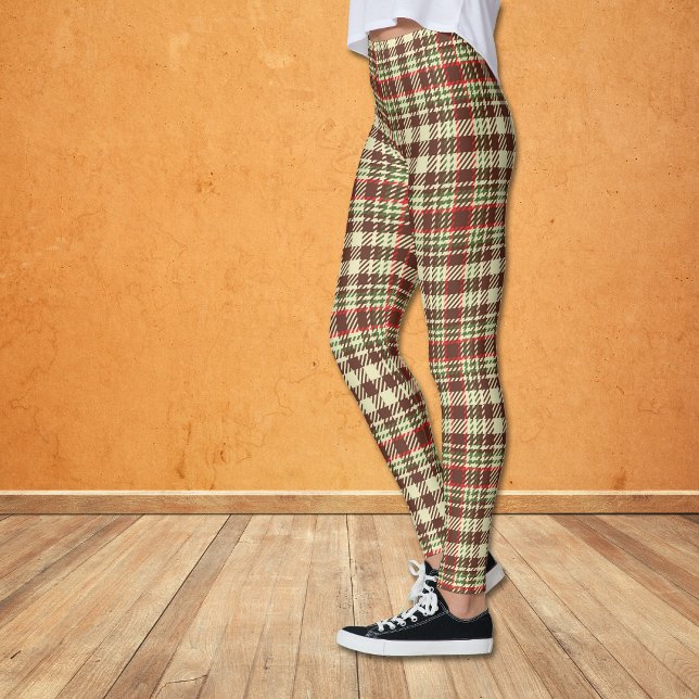Brun röd Grönt-kontroll Play Mönster Leggings (Skapare uppladdad)