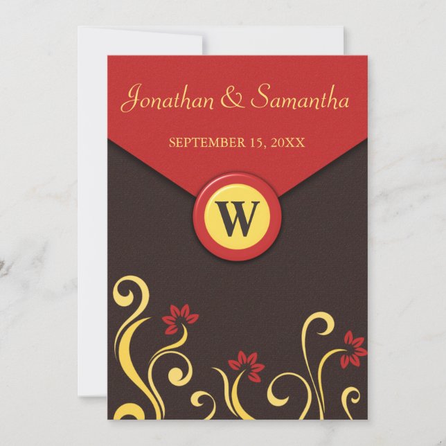 Brun röd Gult Blommigt Skärmar Bröllopsinbjudninga Inbjudningar (Framsida)